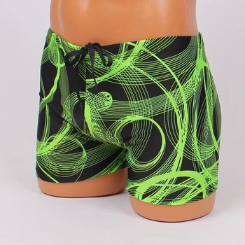 Image 1 of Мъжки бански в черен цвят с неоново зелени фигури
