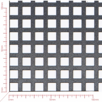 Děrovaný plech; děrování čtvercové řadové; otvor 10,0mm; rozteč 14,0mm