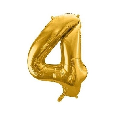 PartyDeco Fóliový balón číslo 4 zlatý 86 cm