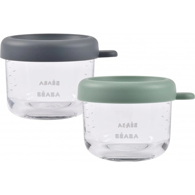 Beaba Tégliky na jedlo sklenené 2 x 150 ml Green Grey