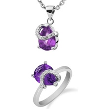 A-B Set of silver jewelry with purple drop zircon and white zircons 20000007