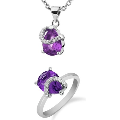 A-B Set of silver jewelry with purple drop zircon and white zircons 20000007