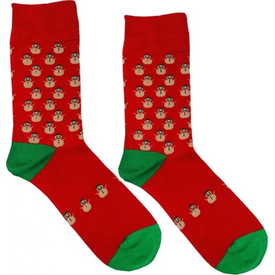Aura.Via pánske vianočné ponožky SF6699 snehuliaci Červená