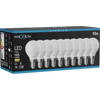 Mexen Nova 10x LED крушка E14, G45, 1W, Топло - 3000K, 105 lm - L101-E14-0130-01x10 (L101-E14-0130-01x10)
