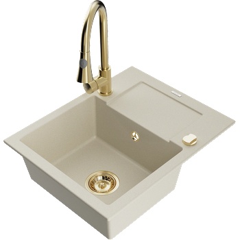 Mexen Enzo кухненска мивка от гранит с 1 гнездо и сушилник и кухненски смесител Elia, бежов - 6506-69-670101-50 (6506-69-670101-50)