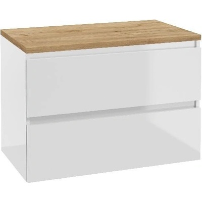 kielle Skříňka včetně desky pod umyvadlo 80x55x46 cm, lesklá bílá/zlatý dub - 50027S840 – Sleviste.cz