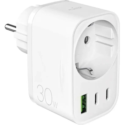 Puro Зарядно устройство Puro 30W Power Delivery с щепсел и гнездо Schuko 2x USB-C + 1x USB-A - бяло (PUTCSPUSBA2C30WWHI)