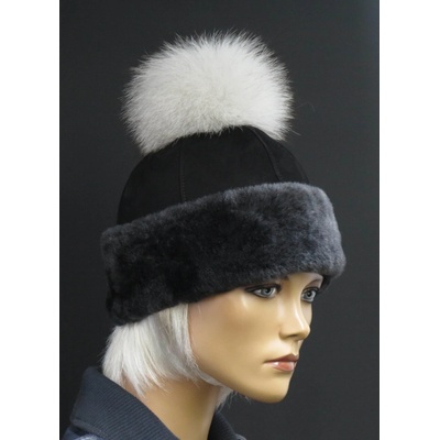 Splus dámská kožešinová čepice s bambulí z mývalovce 4717 černá s melírovaným vlasem kožešiny
