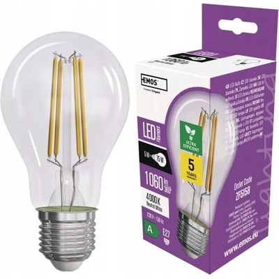 Emos LED žárovka Filament A60 E27 5 W 75 W 1 060 lm neutrální bílá – Sleviste.cz
