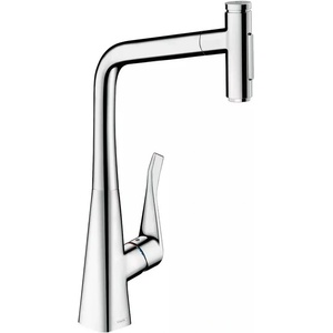 Hansgrohe Кухненски смесител с изваждащ се душ Hansgrohe Metris Select M71 320 с 2 струи гланциран хром и sBox (73816000)