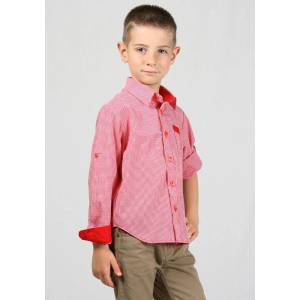 Rumena Kids Риза за момче с навиващи ръкави в червено каре rumena