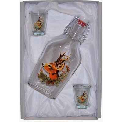 Fľaša na alkohol so štamperlíkmi - Srnec