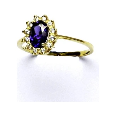 Čištín Zlatý prsten Kate žluté i bílé zlato syntetický ametyst čiré zirkony T 1480