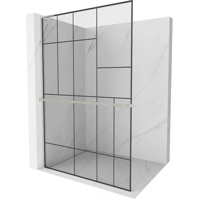 Mexen Kioto+ L душ-преграда с рафт Walk-in 90 x 200 см, черен дизайн, четкан никел - 800-090-123-97-78 (800-090-123-97-78)