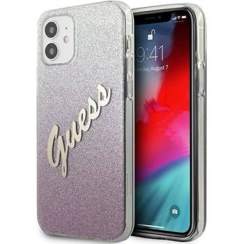 GUESS Калъф Guess Glitter Gradient Script за iPhone 12 Мini, Розов (GUE001093)