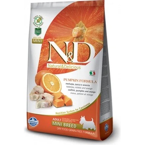 Farmina N&d grain free pumpkin codfish & orange adult mini - пълноценна храна за кучета в зряла възраст над 1 година от дребните породи с тиква, риба треска и портокал 7 кг pnd0700043