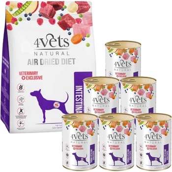 4Vets NATURAL Gastro Intestinal суха храна за кучета с храносмилателни проблеми 1кг + влажна храна 6x400g