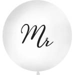 PartyDeco Бял кръгъл латексов джъмбо балон -Mr