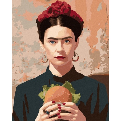 zuty Malování podle čísel Frida Kahlo a hamburger 80 x 100 cm bez rámu a bez vypnutí plátna 8596530067702