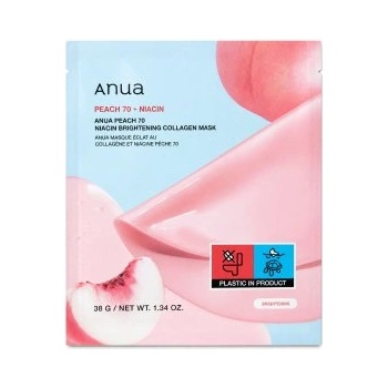 Anua Peach 70 + Niacin платнена маска Brightening Collagen Mask 4 x 38 g