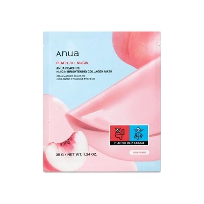 Anua Peach 70 + Niacin платнена маска Brightening Collagen Mask 4 x 38 g