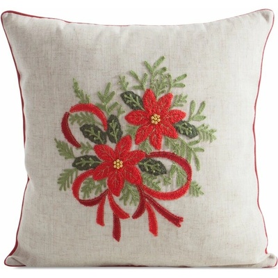 Takoy Vyšívaná obliečka na vankúš 45x45 cm s ľanovou štruktúrou vianočná kytica-HF-472398 | 45 x 45 cm