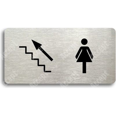 ACCEPT Piktogram WC ŽENY VLEVO NAHORU - stříbrná tabulka - černý tisk bez rámečku