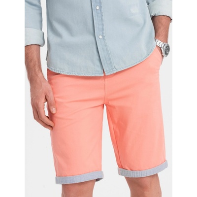 Ombre Men's chinos shorts with contrasting turn-up růžová
