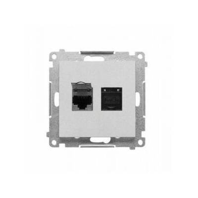 Simon 55 Double RJ45 category 6 computer socket, shielded with dust screened (module) Aluminum matt T62E. 01/143