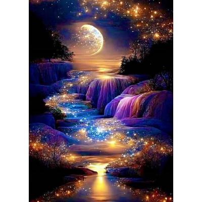 Norimpex - Puzzle Diamant painting: Moon Golden Landscape 30x40cm - 1 - 39 piese