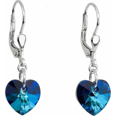 Swarovski Elements Heart krystal stříbrné náušnice visací modré srdce srdíčka 31012.4 Sapphire modrá královská