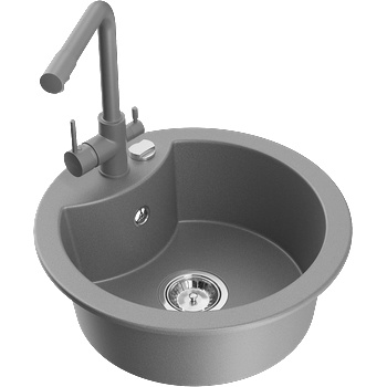 Mexen Diego гранитна мивка с 1 отделение с кухненски смесител Duero, сива (6512-71-671600-71)