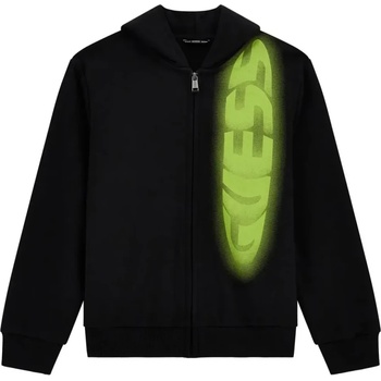 GUESS Черен суичър с качулка за момче с електрикав надпис Guess