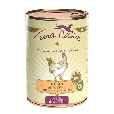 Terra Canis 6x 400g Пилешко с домати, амарант и босилек Мокра храна за кучета Terra Canis