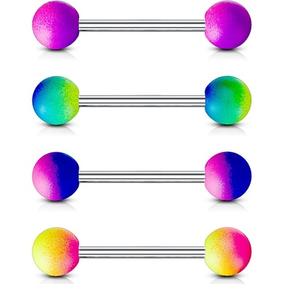 Šperky eshop piercing z oceli do jazyka činka s dvoubarevnými pogumovanými kuličkami O13.19 modrá růžová