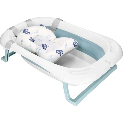 SPRINGOS Skladacia detská vanička 35 L pre bábätká s teplomerom a vankúšikom biela a modrá SB0063