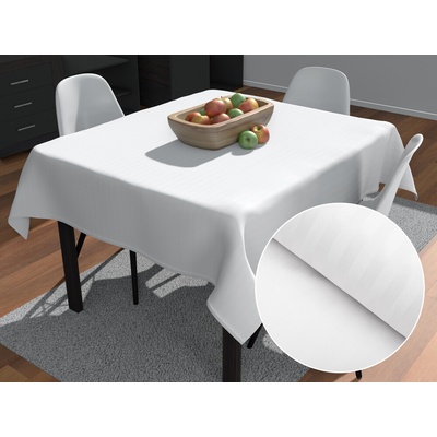 Biante Veľký damaškový štvorcový obrus Atlas Grádl DM-010 Biely pásiky 1cm 150x150cm