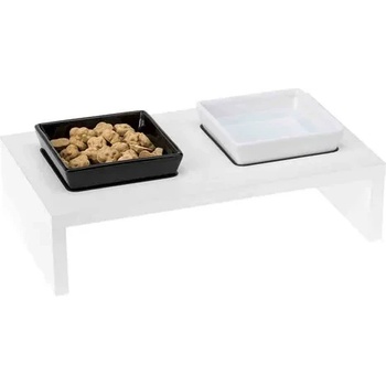 Ferplast MAKI 01 TRAY & BOWLS Дървена поставка за храна и вода с две порцеланови купички 40х23х13 см
