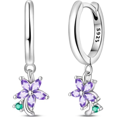 GRACE Silver Jewellery Stříbrné náušnice s fialovými květy Simone stříbro 925/1000 E-PAE405/367 Fialová