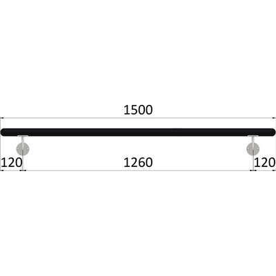 madlo dřevěné (1500mm), materiál: buk, broušený povrch s černým nátěrem RAL 9005, set: 2 ks úchyt, madlo s ukončením