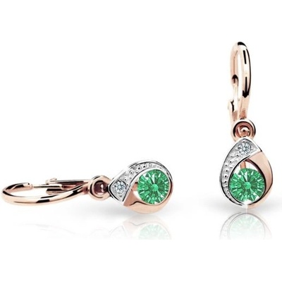 Danfil dětské náušnice kapky C1898 z růžového zlata s kamínkem Emerald Green zapínání brizura