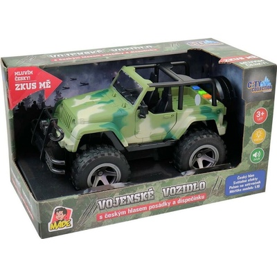 MADE Jeep vojenský na setrvačník s reálným hlasem posádky 23 cm