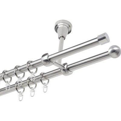 OK-GarnýžeCZ Garnýž kovová dvouřadá 19mm Pullo nerez 250 cm do stropu / kroužky s háčkem