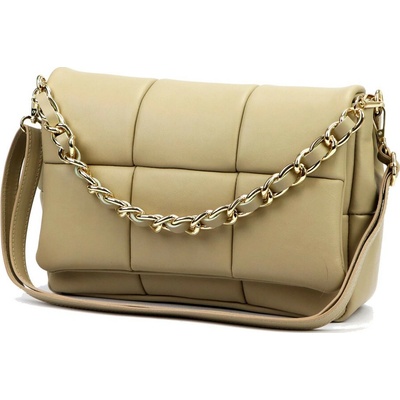 Camilla dámska kožená crossbody kabelka PREMIUM 10.011 v béžovej farbe s retiazkovým uchom 33 x 20 x 12 cm