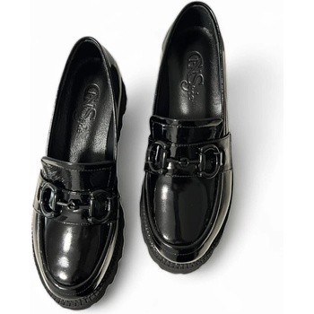 GNStyle Дамски мокасини тип лоуфър в черен естествен лак на анатомично ходило 200537