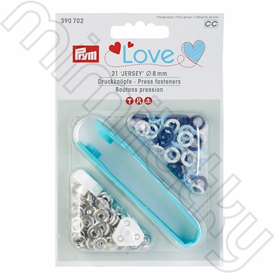 Knoflík stiskací JERSEY 8 mm PRYM LOVE - modré, sv. modré, bílé