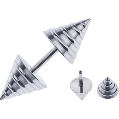 Šperky eshop fake piercing do ucha ve tvaru kužele stříbrné pruhy AA44.10