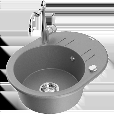 Kevin гранитна мивка с 1 отделение с отцедник и кухненски смесител Carla, сив - 6517-71-670700-00 (6517-71-670700-00)