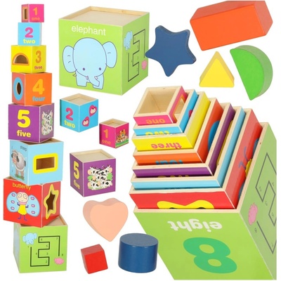 Creative Corner Vzdělávací dřevěná věž třídička tvarů, která učí počítat 71cm XXL