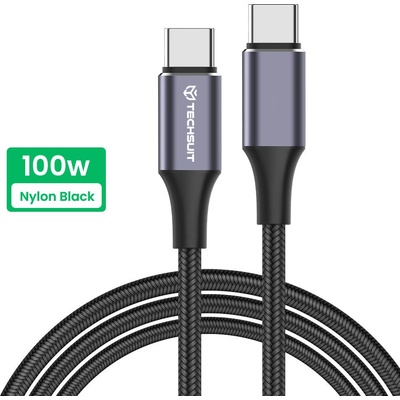 Techsuit Кабел за данни Type-C към Type-C, супер бързо зареждане, PD100W, 480Mbps - (PCB018) - черен